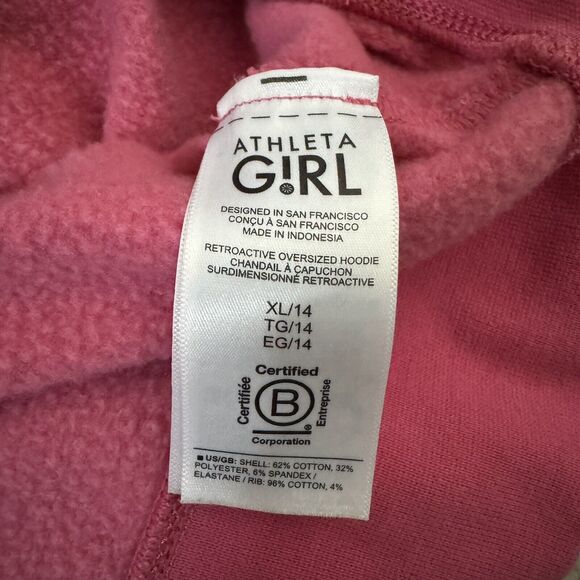 Athleta Girl Pink Retroactive Oversized‎ Hoodie Size XL/14 - Picture 7 of 7